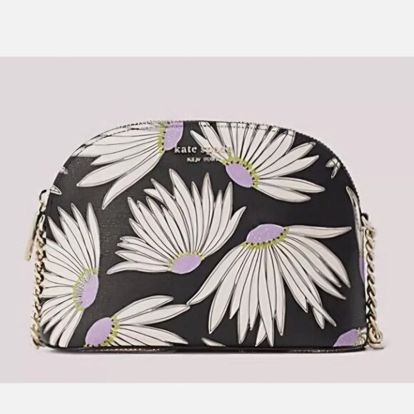 Kate Spade PVC Spencer Falling Flower Small Dome Crossbody Bag Black Multi - Picture 1 of 7